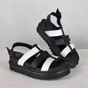 Dr Martens Size 8 Yelena Black White Leather Platform Chunky Strappy Sandals